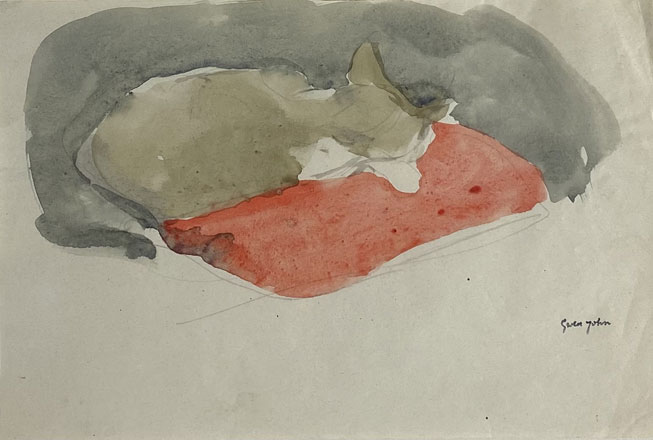Cat Sleeping on a Red Cushion - Gwen John