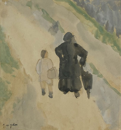 Elderly Woman and Boy on a Country Road - Gwen John