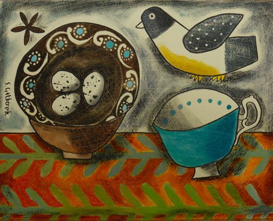 French Country Dish and Felt Bird - Susan Gathercole